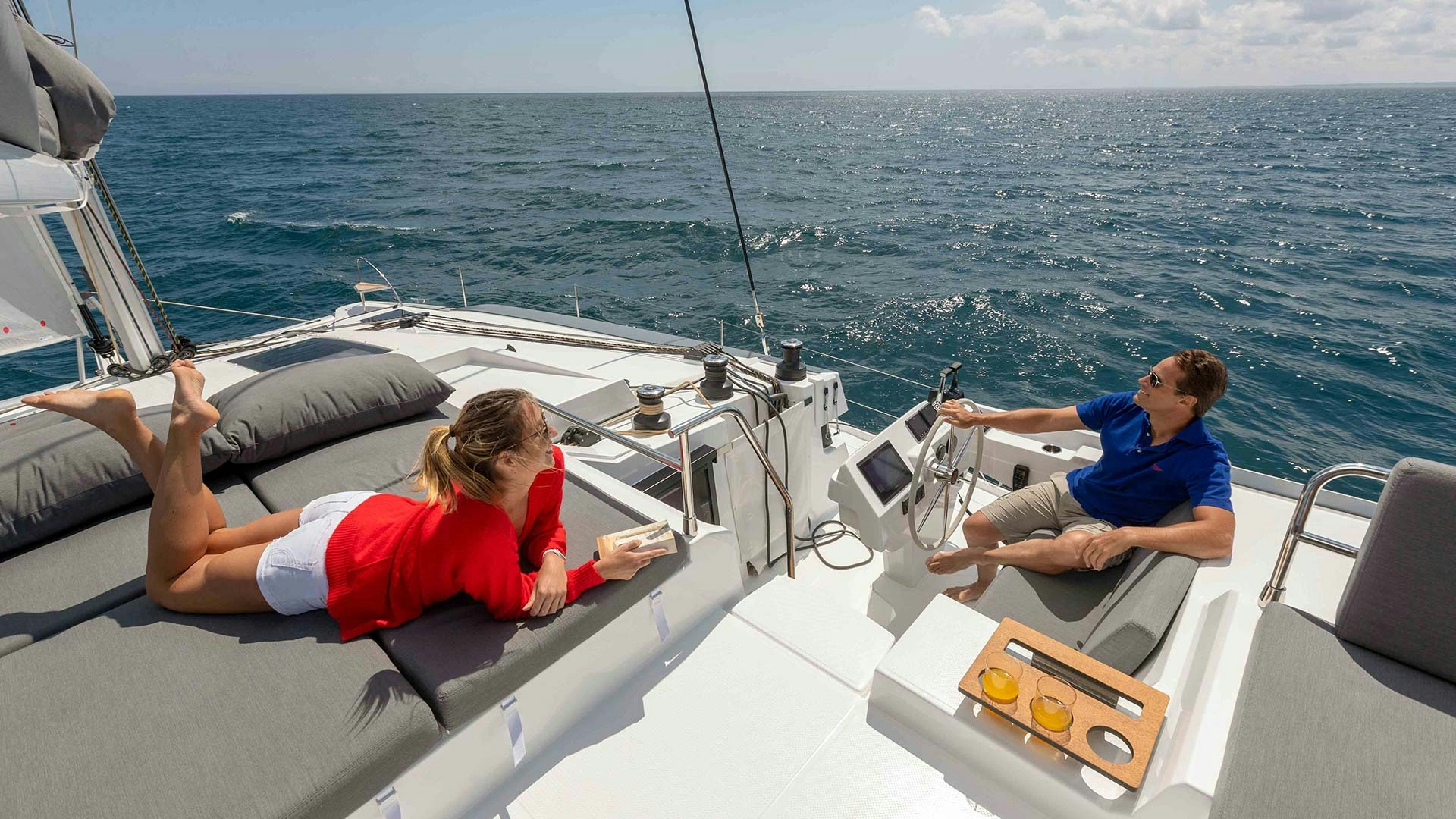lounging aboard a hybrid electric sailboat