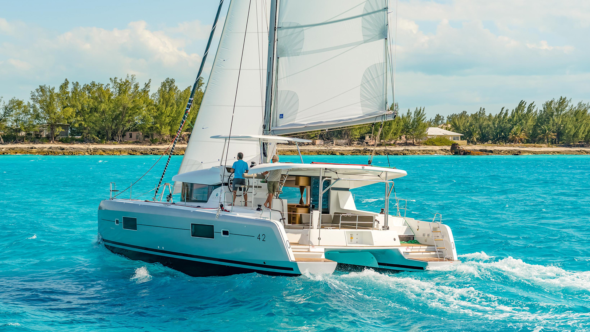 best sailing catamaran with sails up